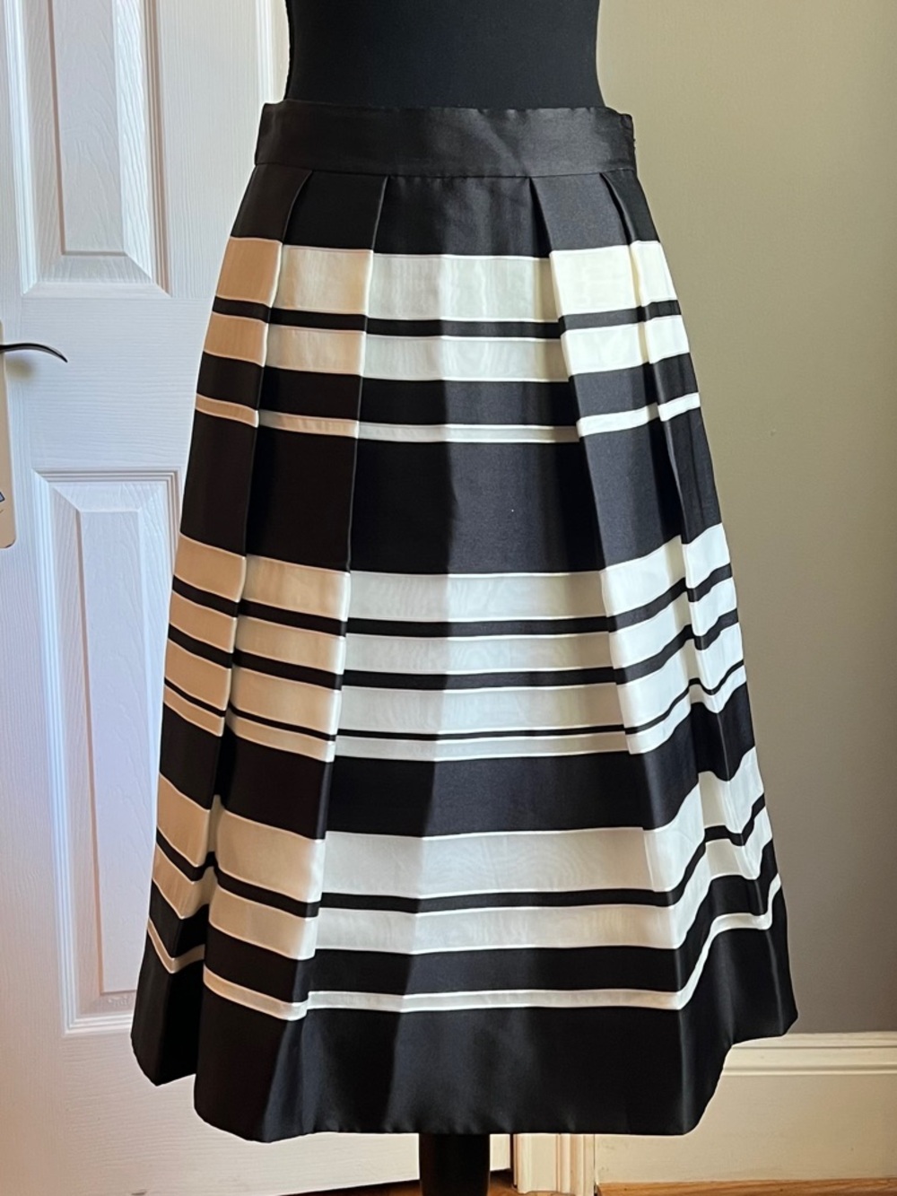 kate spade Black and White "Cape" Striped A-Line Midi Skirt - Picture 3 of 8